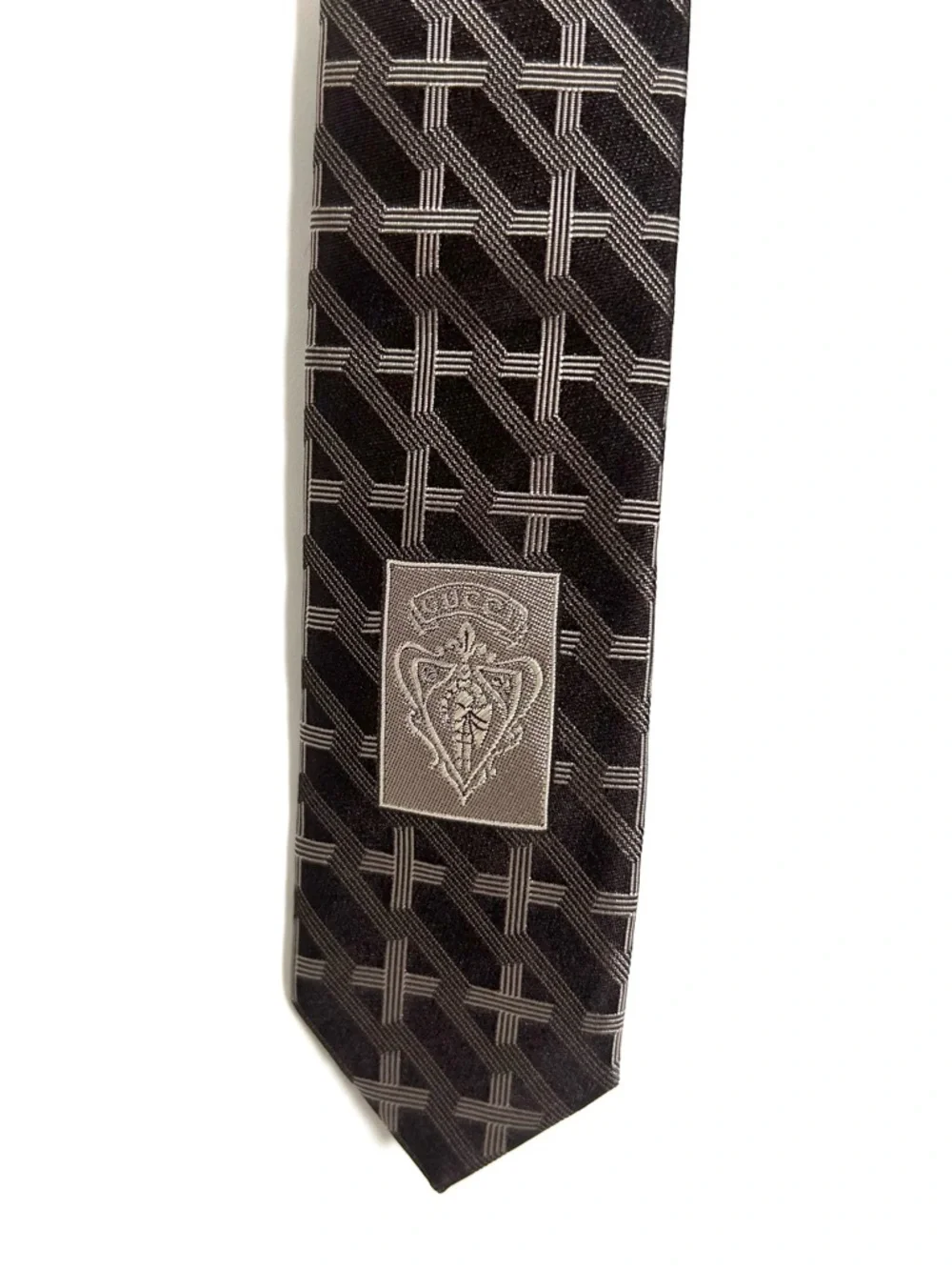 Vintage Gucci Tie Silk Brown‎ Geometric Print Made in Italy Wide